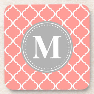Dessous-de-verre Corail rose latex marocain Gris Monogramme