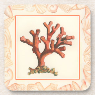 Dessous-de-verre Corail rouge avec la frontière de Shell de conque