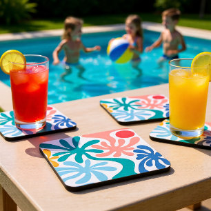 Dessous-de-verre Corail sarcelle moderne tropical abstrait d'été