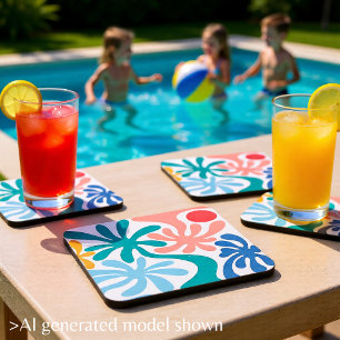 Dessous-de-verre Corail sarcelle moderne tropical abstrait d'été