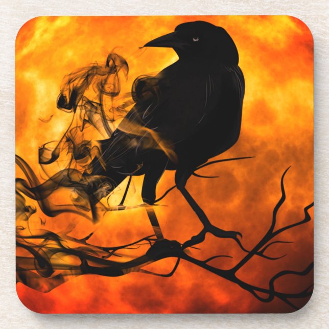 Dessous-de-verre Corbeau nocturne d'Halloween (Devant)