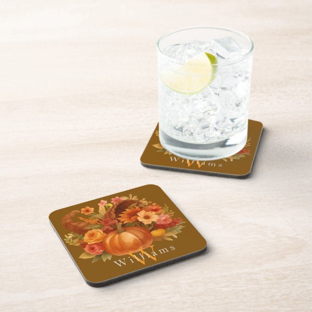 Dessous-de-verre Cornucopie de Thanksgiving Monogramme (Côté Droit)