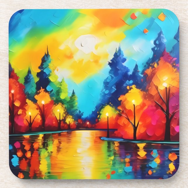 Dessous-de-verre Coucher de soleil de forêt enchanté (Devant)