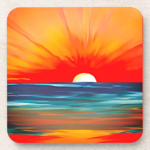 Dessous-de-verre Coucher de soleil de l'océan en orange et bleu