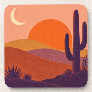 Dessous-de-verre Coucher de soleil désert Cactus Violet en Terracot