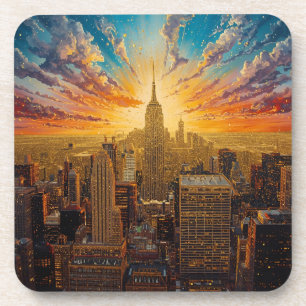 Dessous-de-verre Coucher de soleil doré sur la skyline de New York