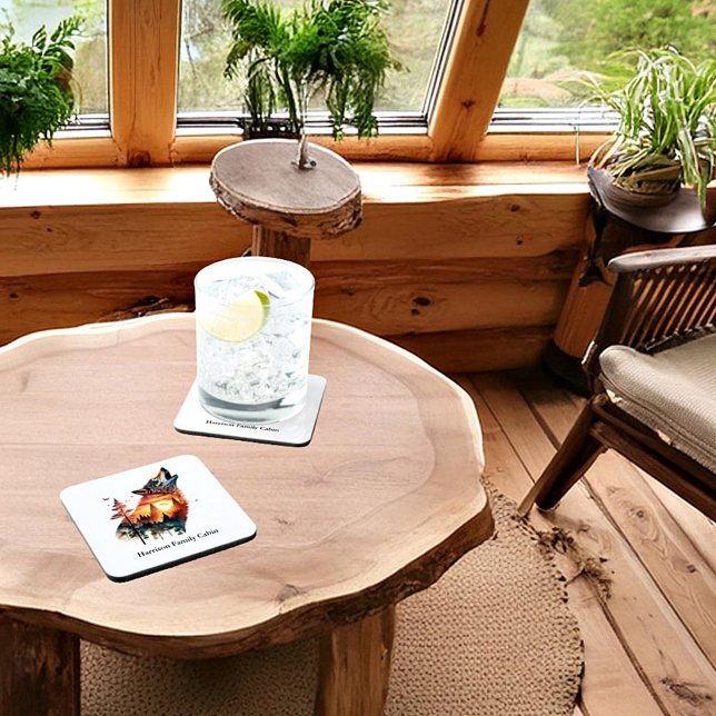 Dessous-de-verre Coucher de soleil double exposition loup hurlant p (Créateur téléchargé)