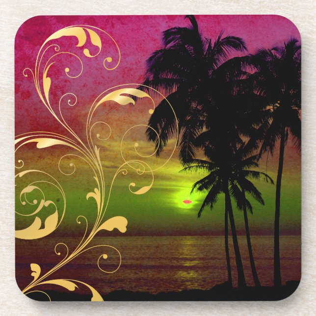 Dessous-de-verre Coucher de soleil hula + volutes de filigrane PixD (Devant)