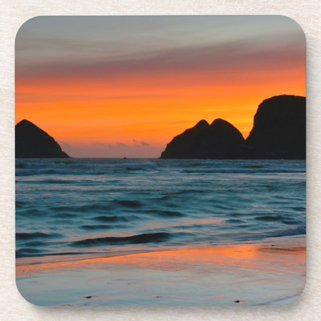 Dessous-de-verre Coucher de soleil, piles de mer, Oceanside, Oregon (Devant)
