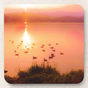 Dessous-de-verre Coucher de soleil rose et de lac de pêche