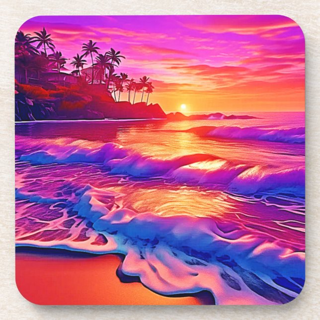 Dessous-de-verre Coucher de soleil tropical : Plage d'art (Devant)
