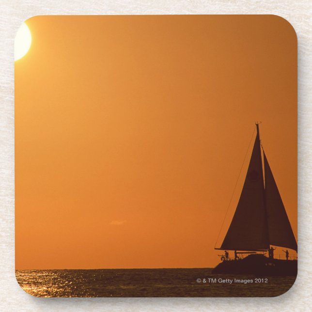 Dessous-de-verre Coucher du soleil et yacht (Devant)