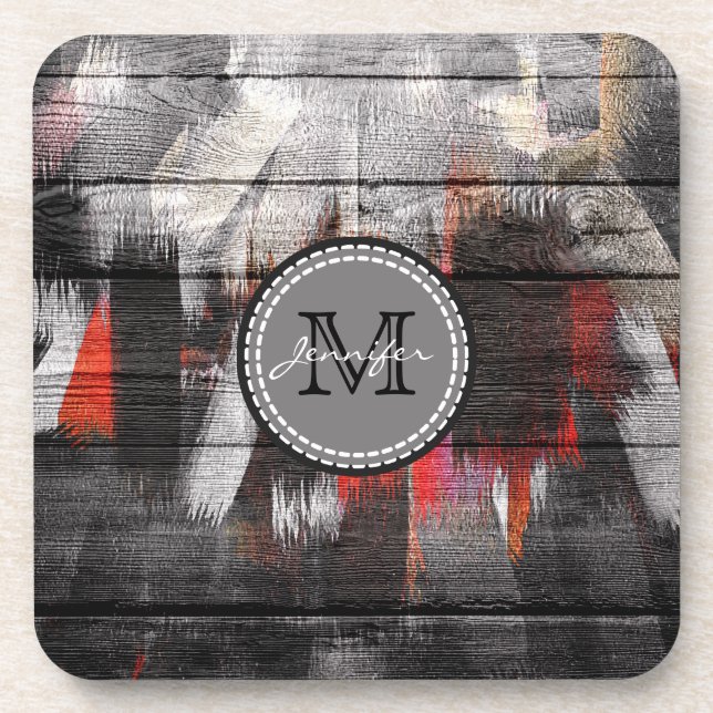 Dessous-de-verre Couleurs peintes Monogramme en bois #7 (Devant)