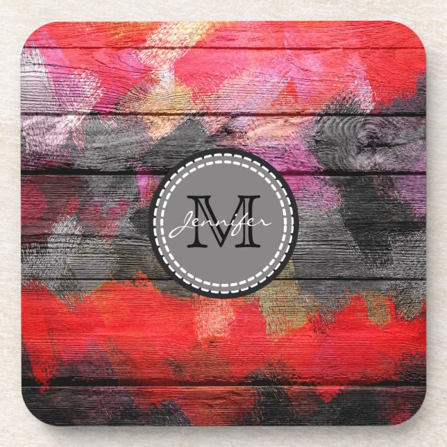 Dessous-de-verre Couleurs peintes Monogramme en bois #8 (Devant)