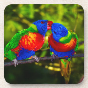 Dessous-de-verre Couple Coloré de Perroquets qui s'Embrassent
