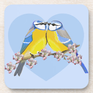 Dessous-de-verre Couple d'oiseaux romantiques, Cyanistes Caeruleus