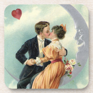 Dessous-de-verre Couple victorien vintage s'embrassant sur un crois