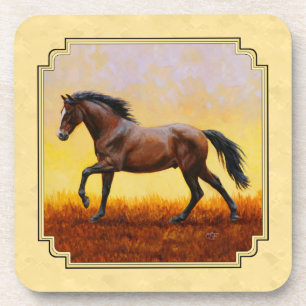 Dessous-de-verre Courir Dark Bay Horse jaune