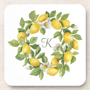 Dessous-de-verre Couronne de citrons Monogramme Vert Jaune 