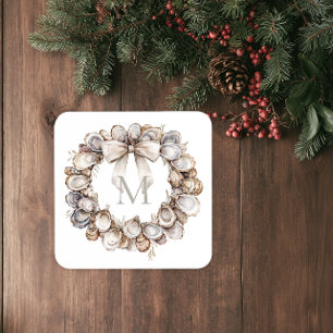 Dessous-de-verre Couronne de Noël à coquilles d'huitre monogrammée