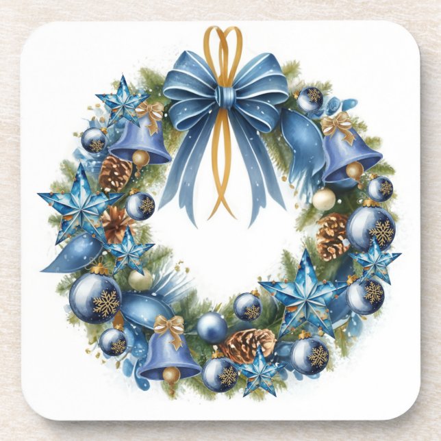 Dessous-de-verre Couronne de Noël bleue et or (Devant)