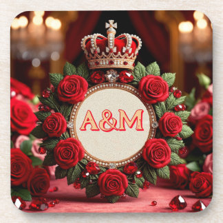 Dessous-de-verre Couronne de rose personnalisée avec monogramme et