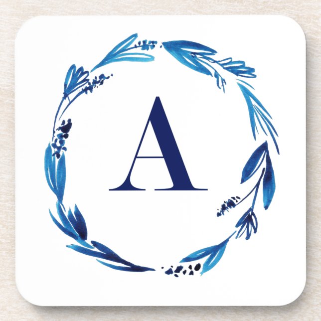 Dessous-de-verre Couronne florale bleue "A" (Devant)