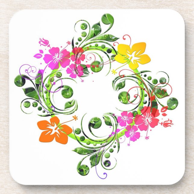 Dessous-de-verre Couronne florale tropicale d'hibiscus (Devant)