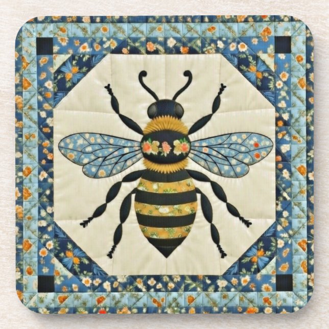 Dessous-de-verre Courtepoint Blue bordure abeille (Devant)