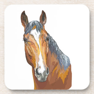 Dessous-de-verre Coussin de jet à dessin à la main de cheval bai