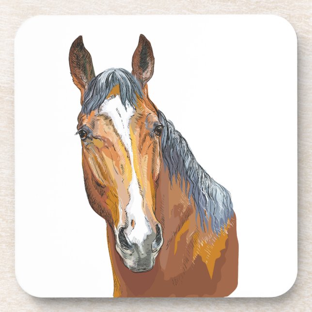 Dessous-de-verre Coussin de jet à dessin à la main de cheval bai (Devant)