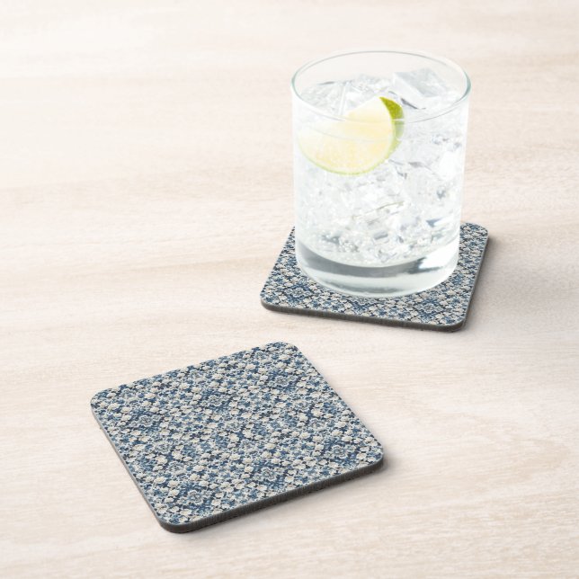 Dessous-de-verre Couverture à motif damassé floral bleu (Côté Droit)