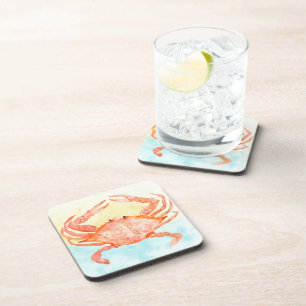 Dessous-de-verre Crabe bleu jaune aquarelle