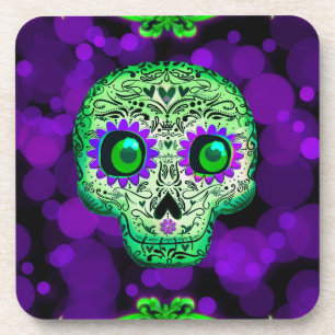 Dessous-de-verre Crâne de sucre lumineux vert et violet Halloween