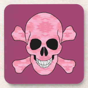 Dessous de verre crâne et os en camouflage rose