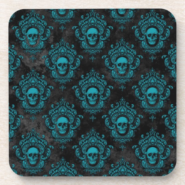 Dessous-de-verre Crâne turquoise et gris foncé gothique (Devant)