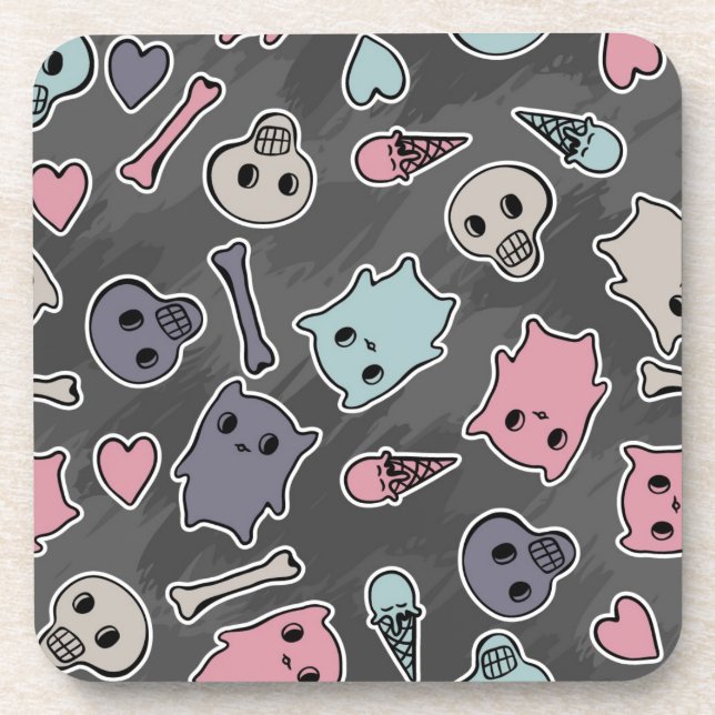 Dessous-de-verre Crânes, et coeurs sur l'arrière - plan noir (Devant)