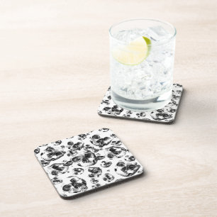Dessous-de-verre Crânes Noir & Blanc Squelette Motif d'Art de Crâne