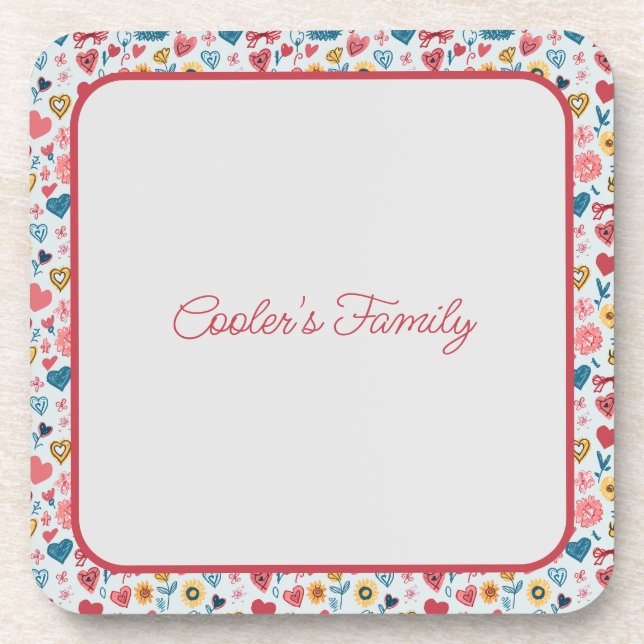 Dessous-de-verre Crayon Pastel Coeur & Fleurs (Devant)