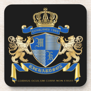 Dessous-de-verre Créez votre propre armoirie Blue Gold Lion Emblem