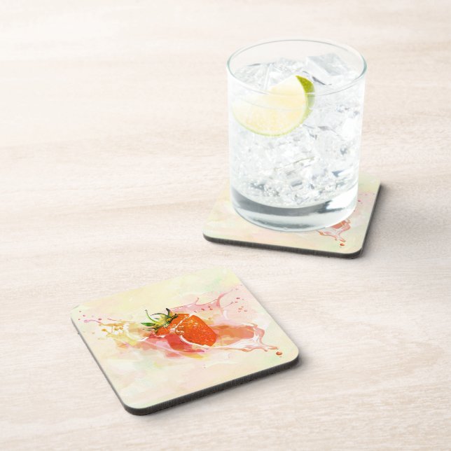 Dessous-de-verre Crème de fraise Splash ! Aquarelle (Côté Droit)