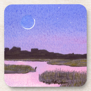 Dessous-de-verre Crescent Moon & Heron dans le marais Twilight