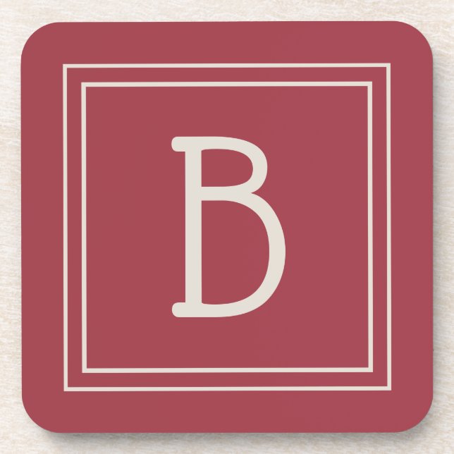Dessous-de-verre Crimson moderne rouge et blanc blanc Monogramme in (Devant)