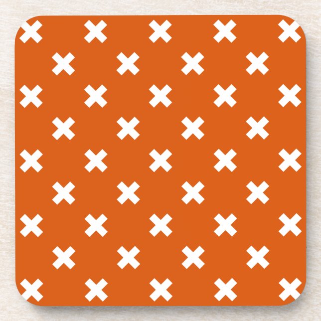 Dessous-de-verre Croix blanche coutures sur orange brûlé (Devant)