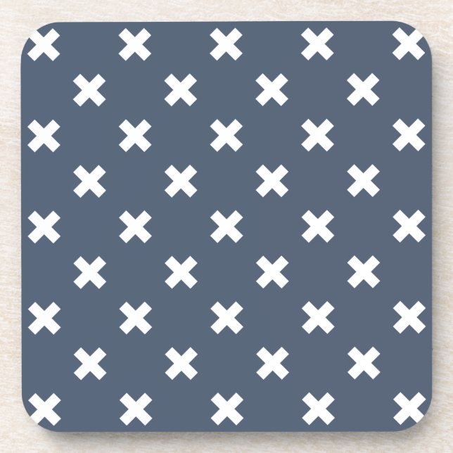 Dessous-de-verre Croix blanches sur bleu-gris (Devant)