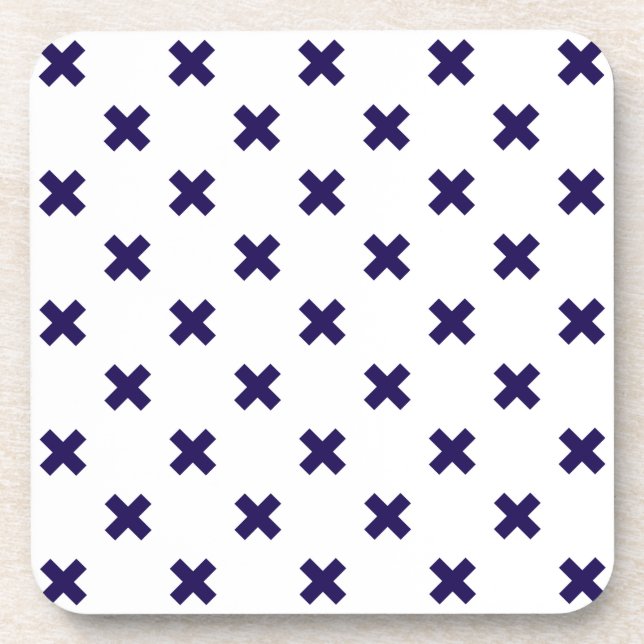 Dessous-de-verre Croix bleu marine sur blanc (Devant)