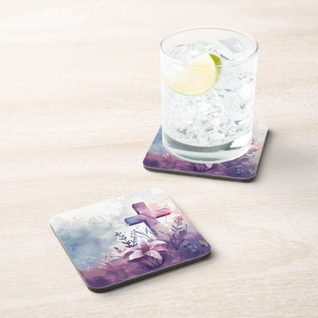 Dessous-de-verre Croix chrétienne. Lilas. (Côté Droit)