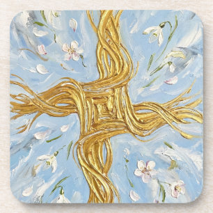 Dessous-de-verre Croix de Sainte-Brigide Jonquilles dorées Art Imbo