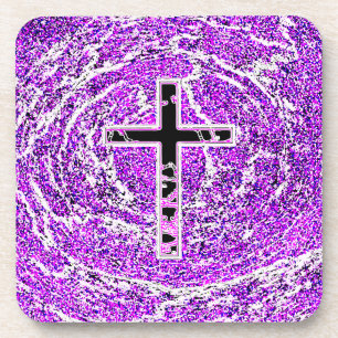 DESSOUS-DE-VERRE CROIX NOIRE ET ROSE AVEC ARRIÈRE - PLAN VIOLET