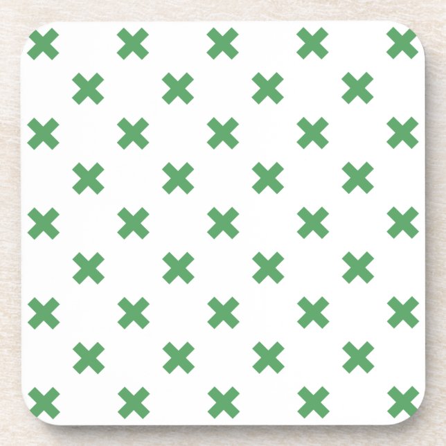 Dessous-de-verre Croix verte coutures sur blanc (Devant)
